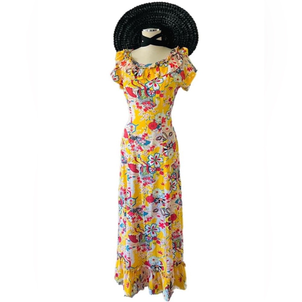 ~SOLD~ Vtg 40’s Holokū Hawaiian Dress by Waikiki Kasuals